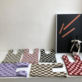 Knitted Checkerboard Mini Women Purse Handbag Tote Bag