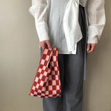 Knitted Checkerboard Mini Women Purse Handbag Tote Bag