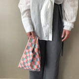Knitted Checkerboard Mini Women Purse Handbag Tote Bag