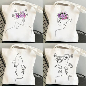 Minimal Rose Flower Butterfly Women Canvas Shopper Bags Cotton Handbags Totes