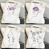 Minimal Rose Flower Butterfly Women Canvas Shopper Bags Cotton Handbags Totes