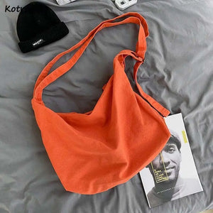 Minimalist Canvas Shoulder Bag Solid Large Capacity Zipper Cross Body