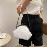 Minimalist PU Leather Shoulder Bag with Chains Crossbody Messenger Lady Handbag