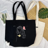 Butterfly Print Canvas Tote Bag Large Capacity Reusable Shopping Beach Bag