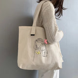 Butterfly Print Canvas Tote Bag Large Capacity Reusable Shopping Beach Bag