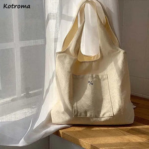 Minimalist Canvas Shoulder Bag High Capacity Totes Shopping Eco-Friendly