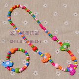 Sweet Girl's Cartoon Jewelry Set: Wooden Necklace & Bracelet