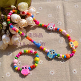Sweet Girl's Cartoon Jewelry Set: Wooden Necklace & Bracelet