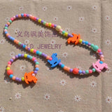 Sweet Girl's Cartoon Jewelry Set: Wooden Necklace & Bracelet