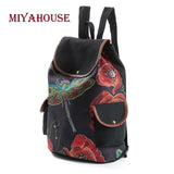 Miyahouse Dragonfly Floral Print Canvas Backpack for Teenage Girls