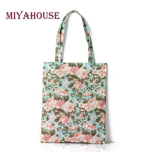 Miyahouse Floral Print Tote Bag Zipper Handbag