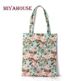 Miyahouse Floral Print Tote Bag Zipper Handbag