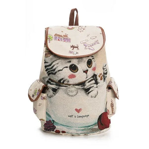 Miyahouse Cats Printed Canvas Backpack for Teenage Girls