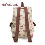 Miyahouse Cats Printed Canvas Backpack for Teenage Girls