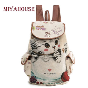 Miyahouse Cats Printed Canvas Backpack for Teenage Girls
