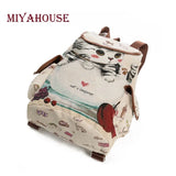 Miyahouse Cats Printed Canvas Backpack for Teenage Girls