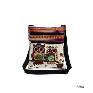 Miyahuose Owl Printed Mini Shoulder Bag Lady Small Double Zipper