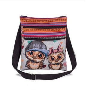 Miyahuose Owl Printed Mini Shoulder Bag Lady Small Double Zipper