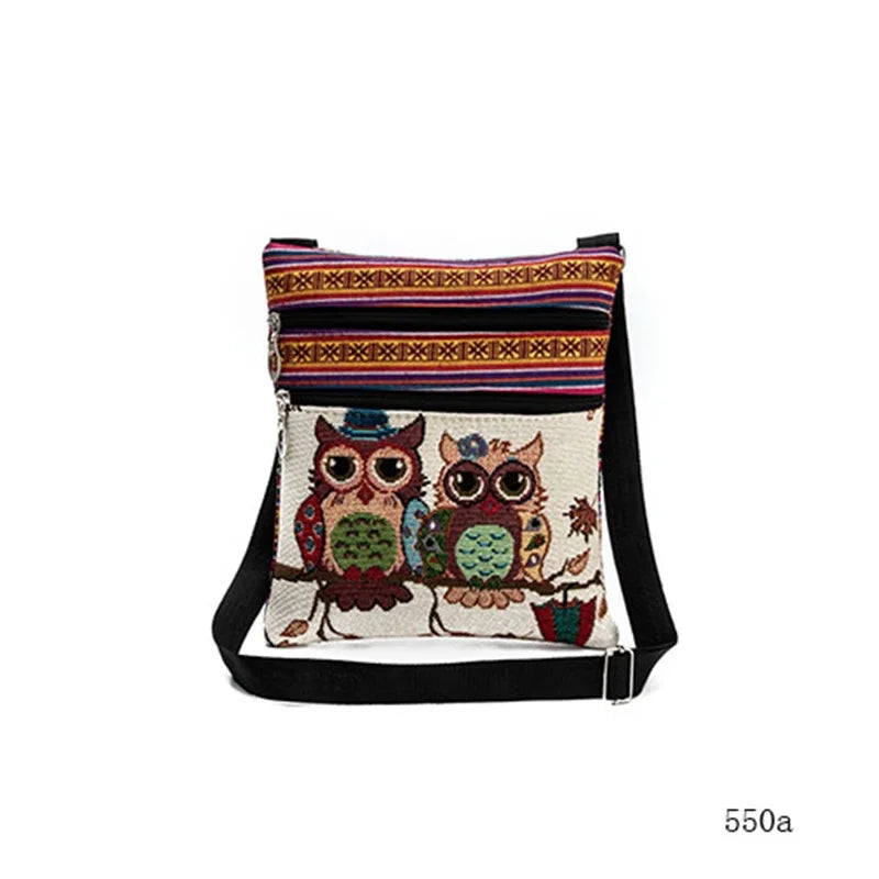 Miyahuose Owl Printed Mini Shoulder Bag Lady Small Double Zipper