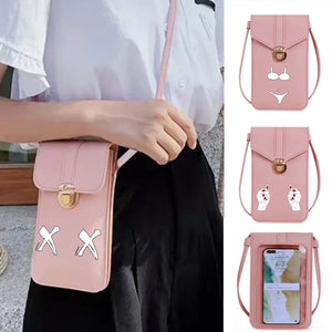 Women's PU Leather Phone Bag Wallet Card Packet Chest Print Messenger Bag