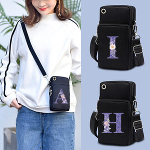 Purple Flower 26 Letters Shoulder Pouch for Samsung/iPhone/Huawei