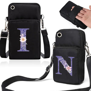 Purple Flower Letters Print Shoulder Pouch for Samsung/iPhone/Huawei