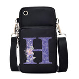 Purple Flower Letters Print Shoulder Pouch for Samsung/iPhone/Huawei