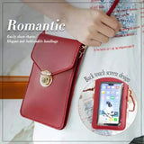 Red Leather Clutch Purse Handbag Mini Bag with Touch Screen, Shoulder Strap