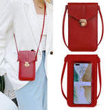 Red Leather Clutch Purse Handbag Mini Bag with Touch Screen, Shoulder Strap