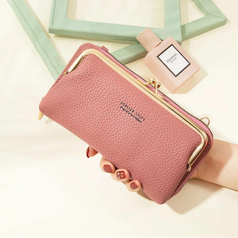 Litchi Pattern Large Capacity Shoulder Messenger Bag Wallet Female