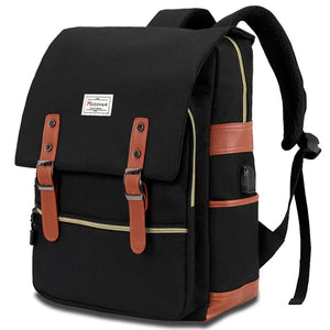 Vintage Laptop Backpack USB Charging Port Lightweight School Bag