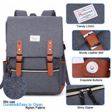 Vintage Laptop Backpack USB Charging Port Lightweight School Bag