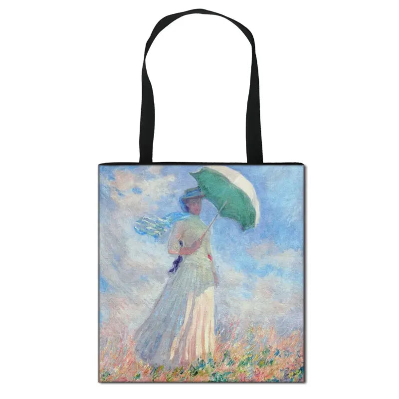Monet Vintage Water Lily Totes Bag Canvas Handbag Ladies Shoulder Bag