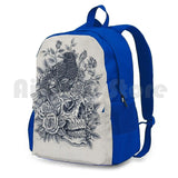 Monochrome Floral Skull Outdoor Hiking Backpack Riding Climbing Sports Bag