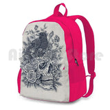 Monochrome Floral Skull Outdoor Hiking Backpack Riding Climbing Sports Bag