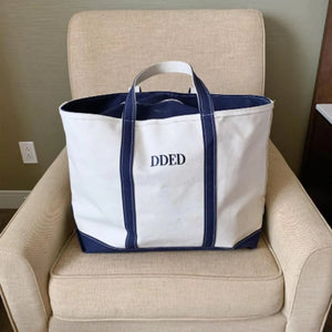Monogrammed Boat Tote Personalized Canvas Bag Embroidered Na