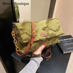 Moods Shoulder Bags Canvas Embroidery Acrylic Chain Crossbody