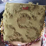 Moods Shoulder Bags Canvas Embroidery Acrylic Chain Crossbody