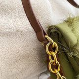 Moods Shoulder Bags Canvas Embroidery Acrylic Chain Crossbody