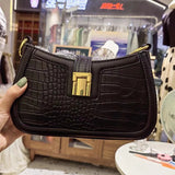 Crocodile Pattern Dual Straps Shoulder Bag