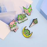 Moon Book Flower Wolf Enamel Pins Magic Crystal Witch Brooches