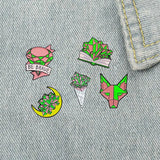Moon Book Flower Wolf Enamel Pins Magic Crystal Witch Brooches