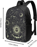 Moon Phase Backpack Travel Laptop College Book Bag USB Charging Port