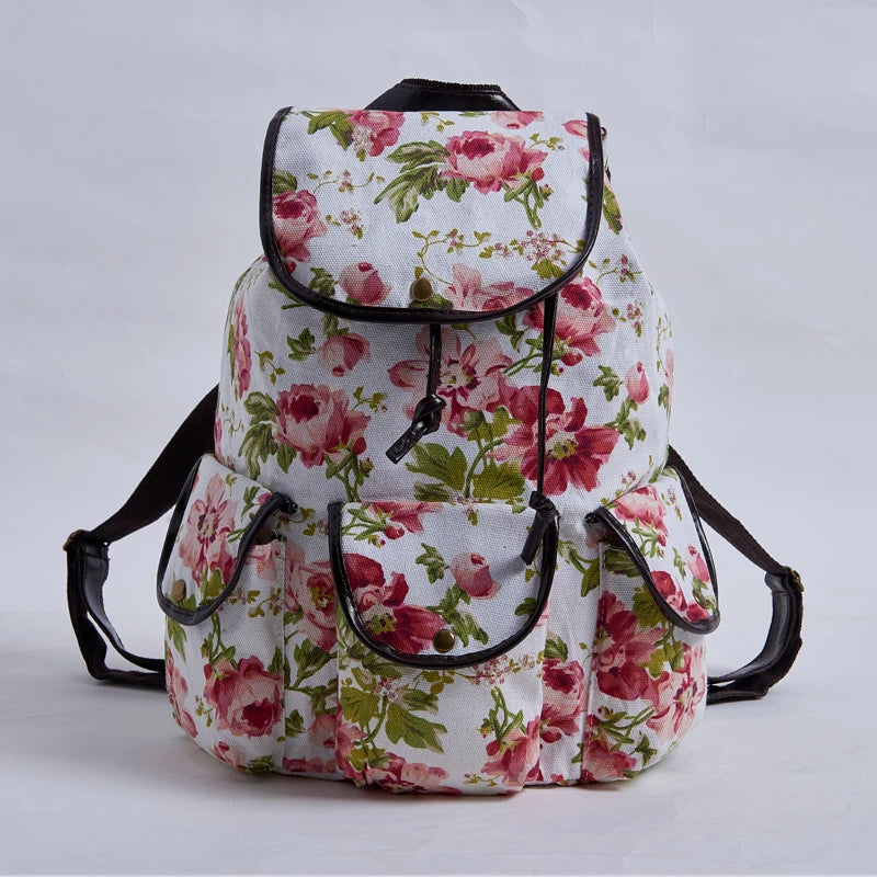 Vintage Lady Backpack Canvas Pattern Casual Travel Bag