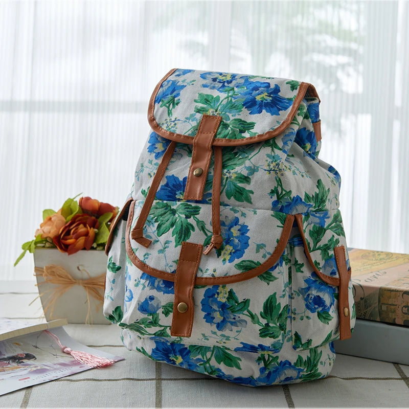 Vintage Lady Backpack Canvas Pattern Casual Travel Bag