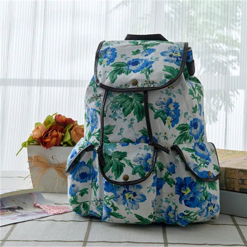 Vintage Lady Backpack Canvas Pattern Casual Travel Bag
