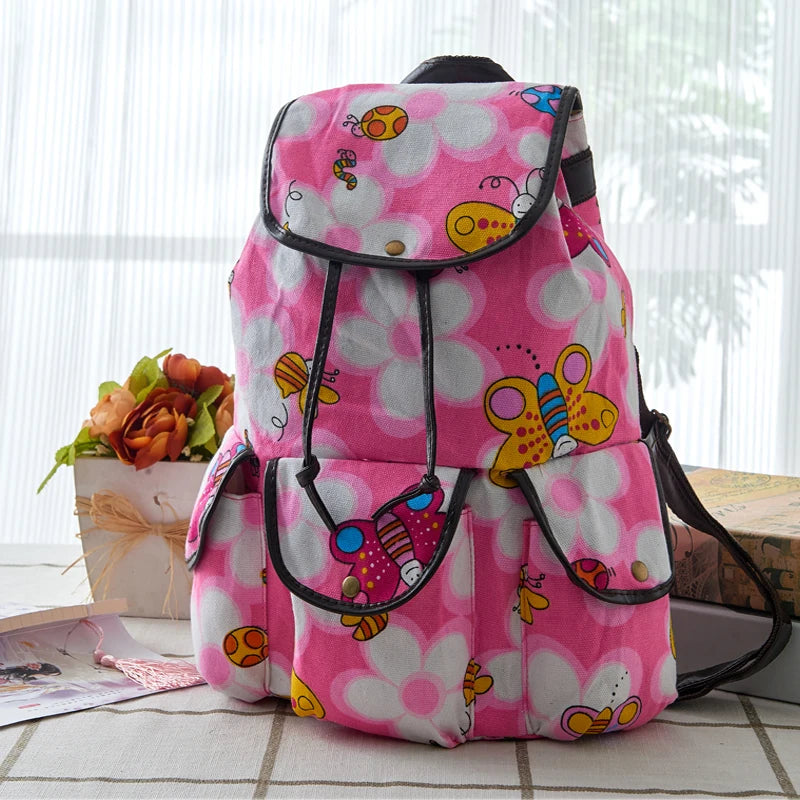 Vintage Lady Backpack Canvas Pattern Casual Travel Bag