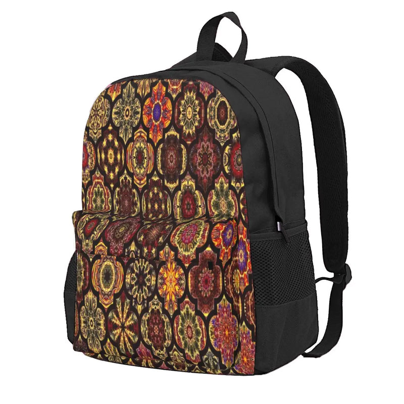 Moroccan Tile Golden Pattern Backpacks Men Women Back Bag
