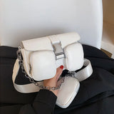 Women's Shoulder Bag Chain Crossbody PU Leather Handbag Double Pocket