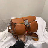 Women's Shoulder Bag Chain Crossbody PU Leather Handbag Double Pocket
